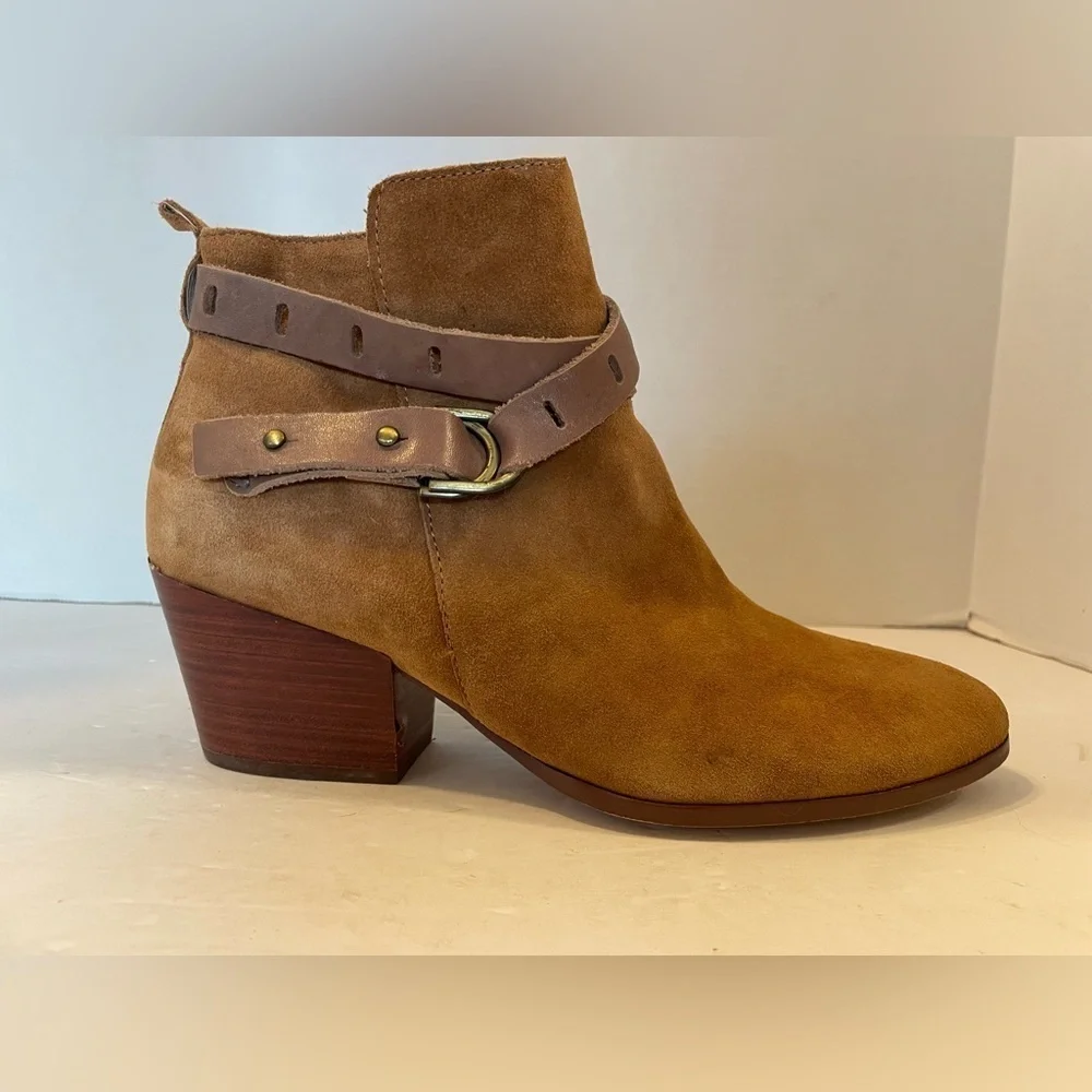 Nicole Brown Leather Suede Side Zip Bootie Shoes Size 10 M